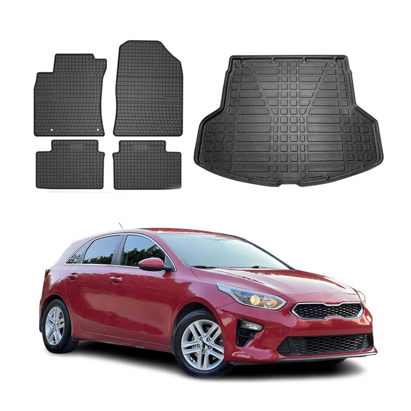 Fußmatten & Kofferraumwanne Set für Kia Ceed Kombi 2018-2025 Gummi Schwarz 5x