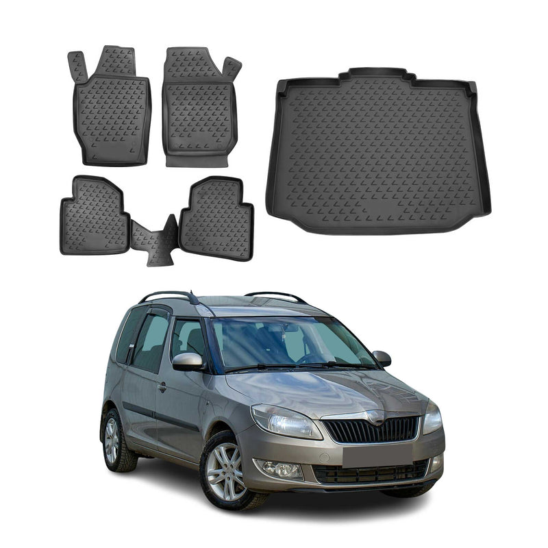 Fußmatten & Kofferraumwanne Set für Skoda Roomster 2006-2015 TPE Schwarz