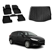 Fußmatten & Kofferraumwanne Set für Ford Focus III Schrägheck 2011-2018 5-Türer