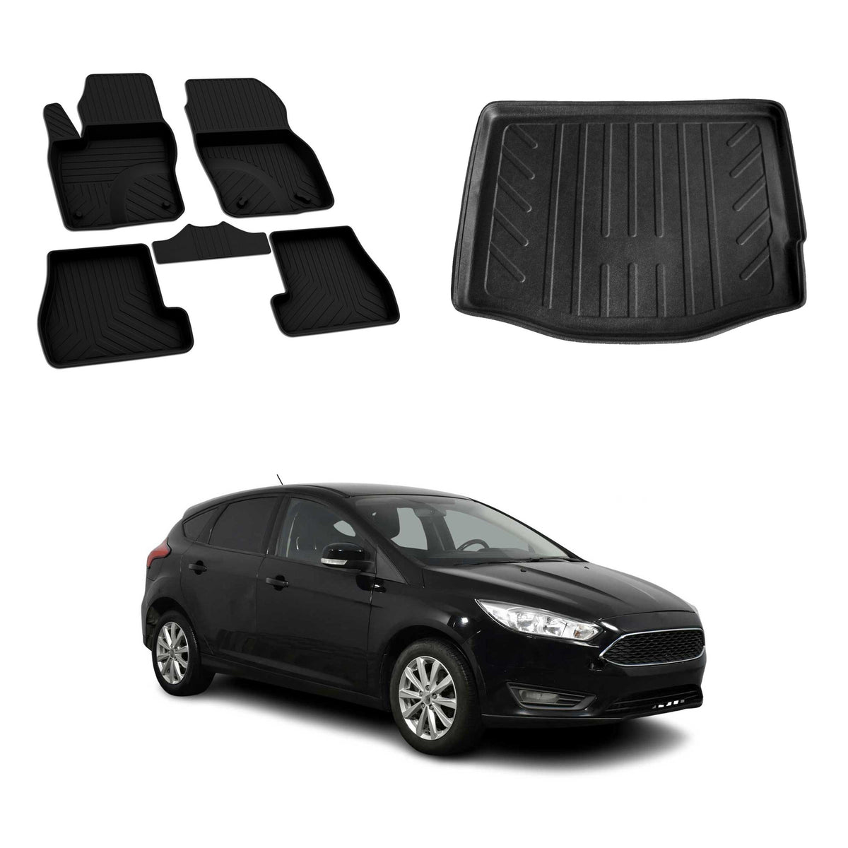 Fußmatten & Kofferraumwanne Set für Ford Focus III Schrägheck 2011-2018 5-Türer
