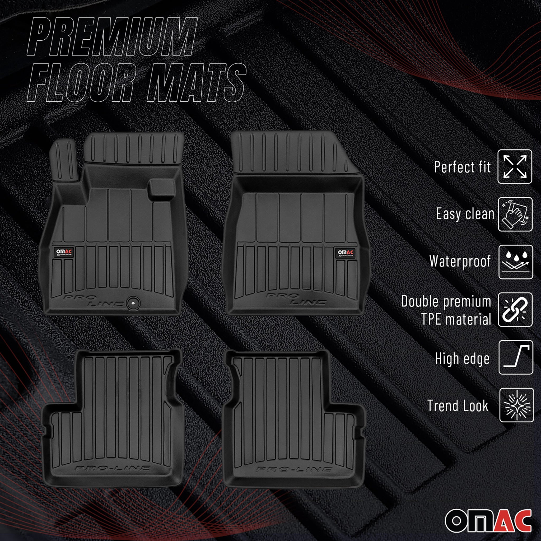 OMAC Gummi Fußmatten für Nissan Micra K13 2010-2016 Premium Gummi Schwarz 4tlg
