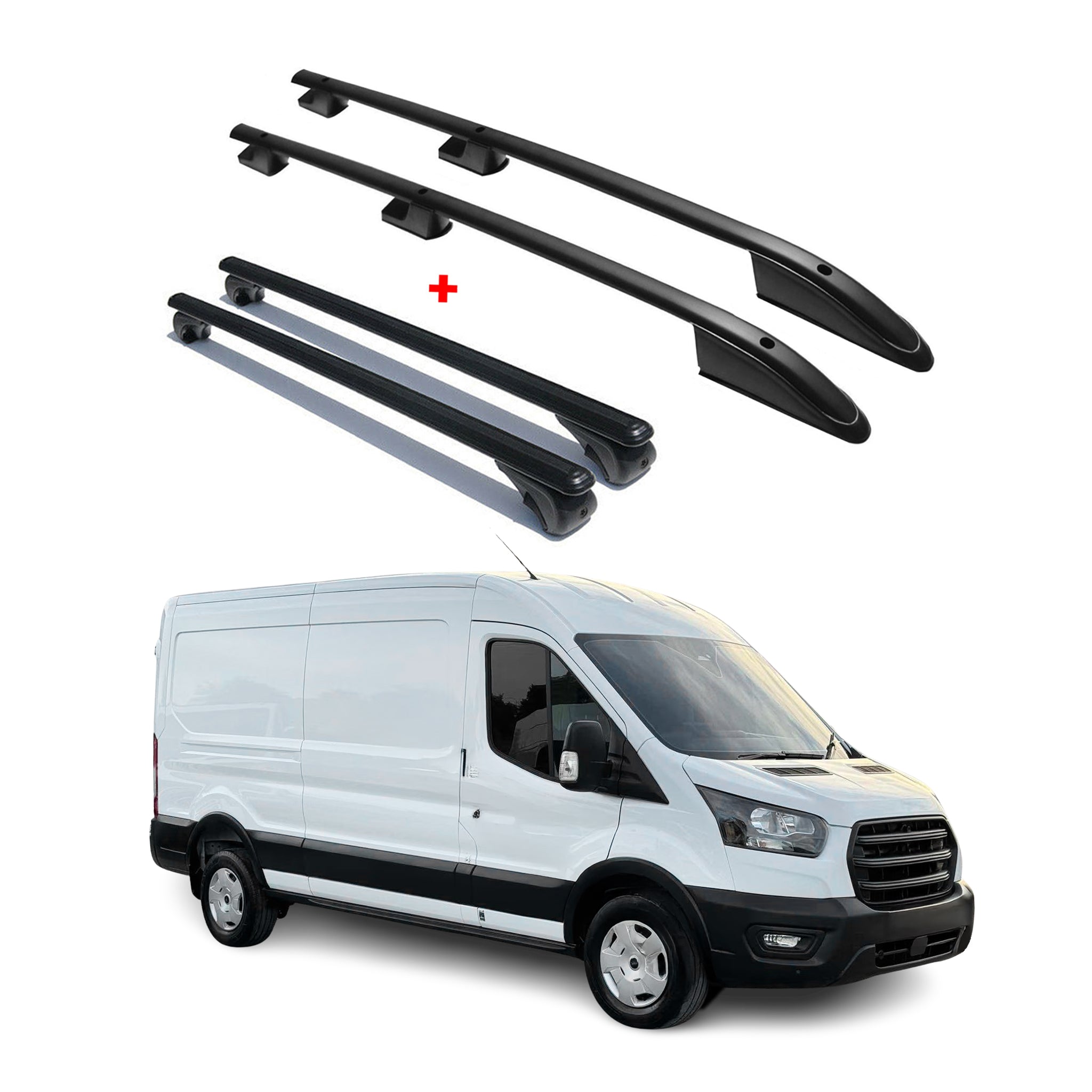 Dachreling + Dachträger für Ford Transit / E-Transit 2015-2026 L3 Schwarz Alu