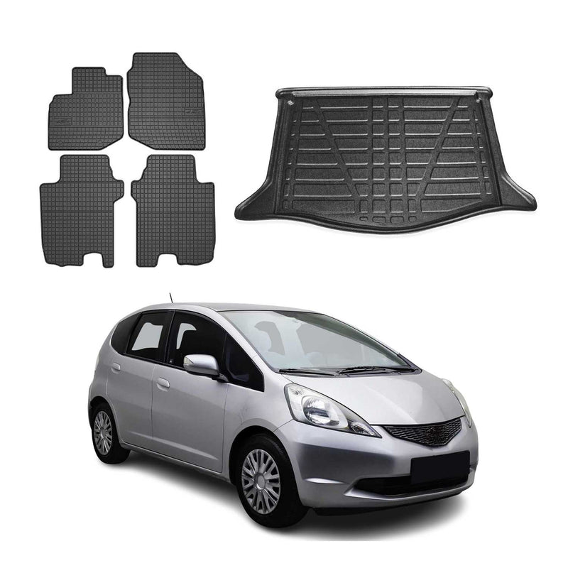 Fußmatten & Kofferraumwanne Set für Honda Jazz 2008-2015 Gummi TPE Schwarz 5x