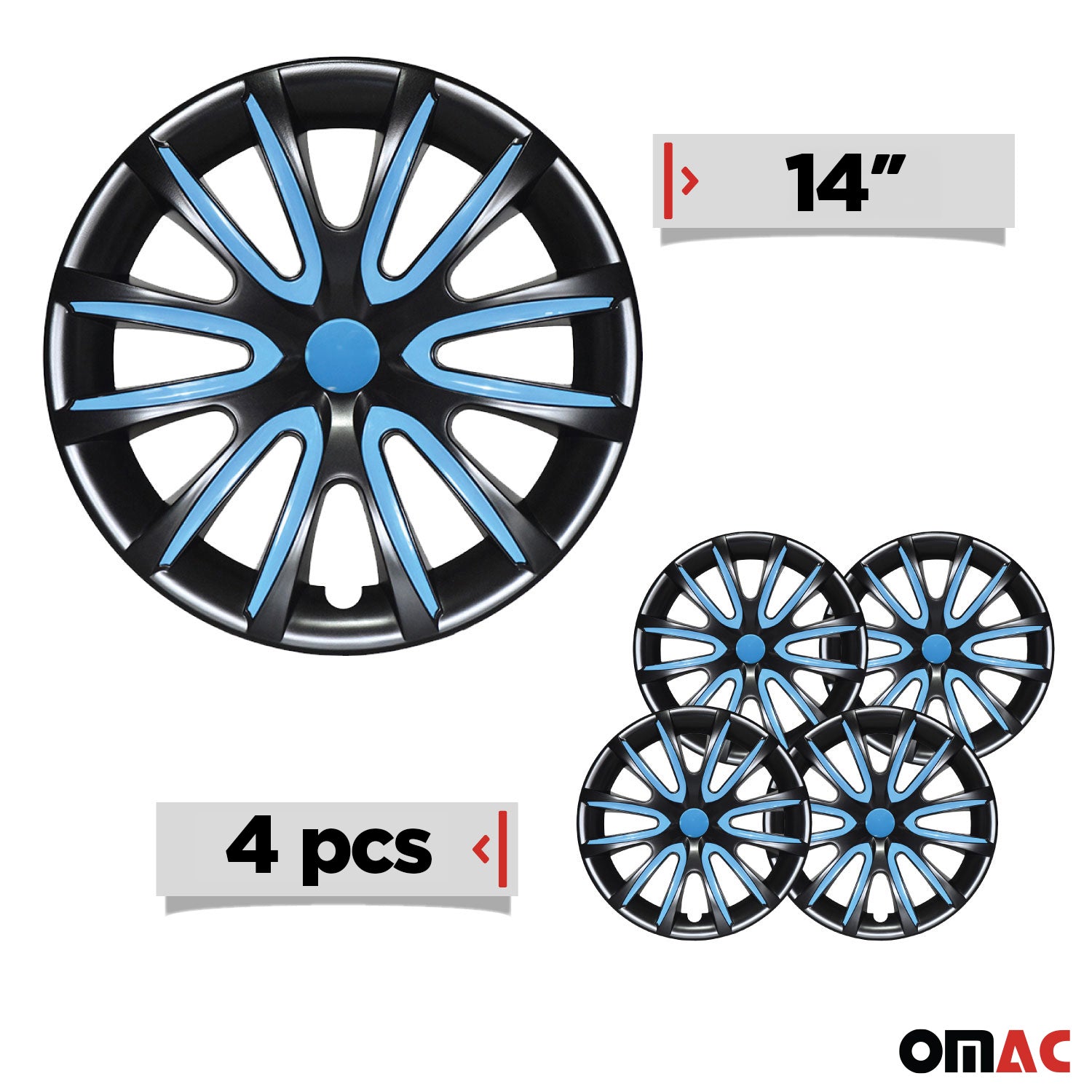 4x Radkappen Radzierblenden Radblenden 14'' Zoll Stahlfelgen Schwarz Blau