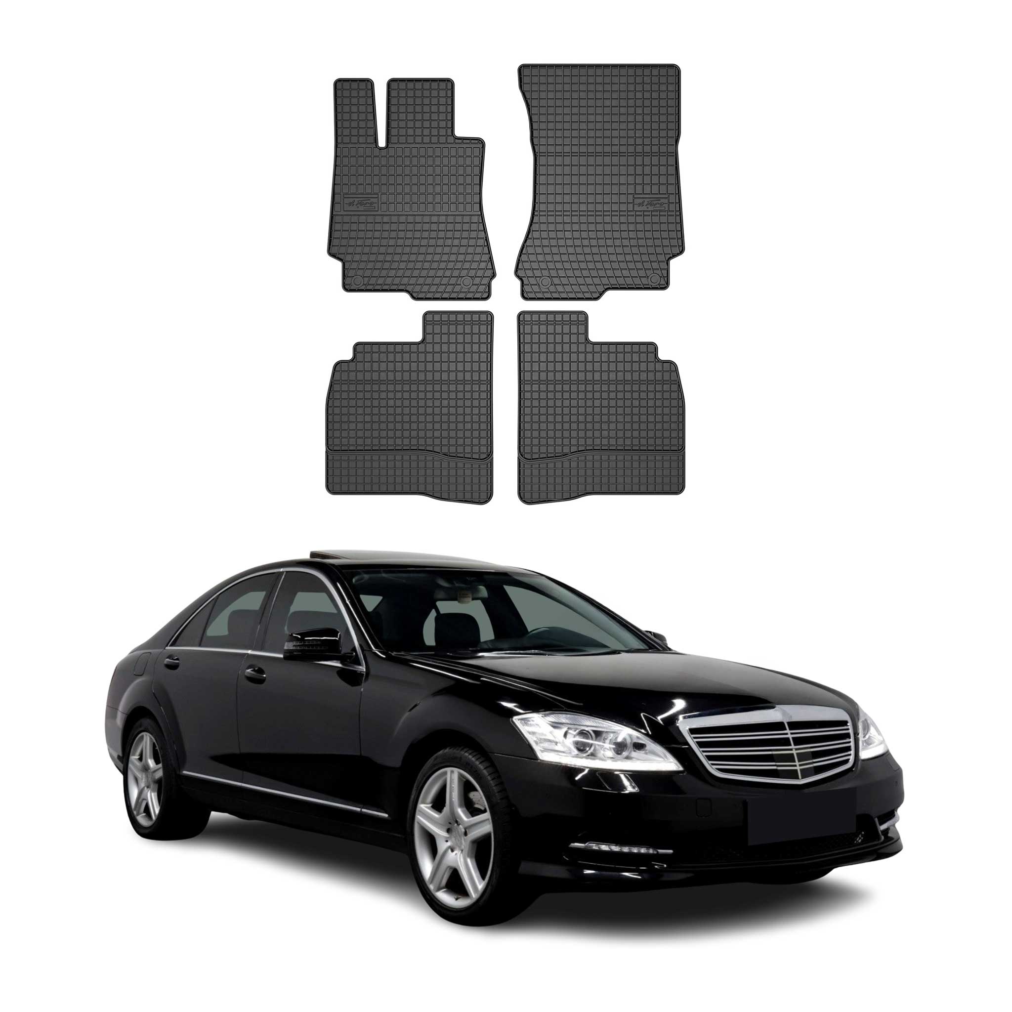 OMAC Gummi Fußmatten für Mercedes S Klasse W221 2005-2013 Automatten Schwarz 4x