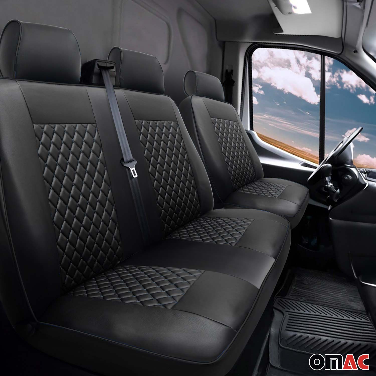 Sitzbezüge Schonbezüge für Ford Transit 2010-2013 Kunstleder Schwarz 2+1