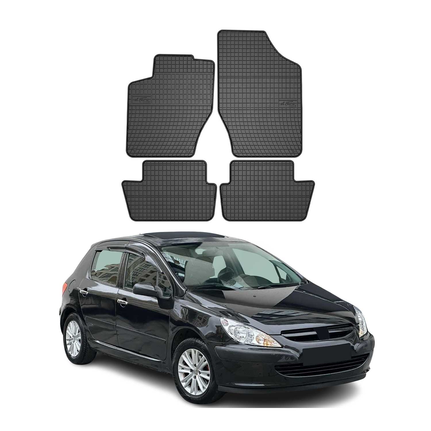 OMAC Gummi Fußmatten für Peugeot 307 2001-2008 Automatten Gummi Schwarz 4tlg