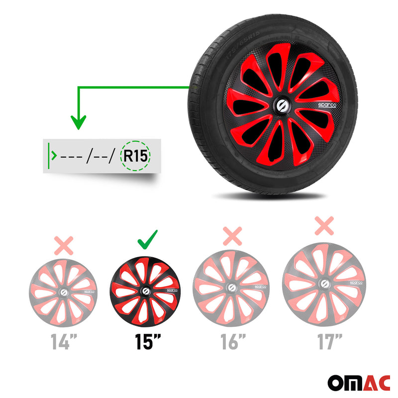 Sparco Radkappen 15 Zoll Sicilia Schwarz Rot Carbon 4tlg