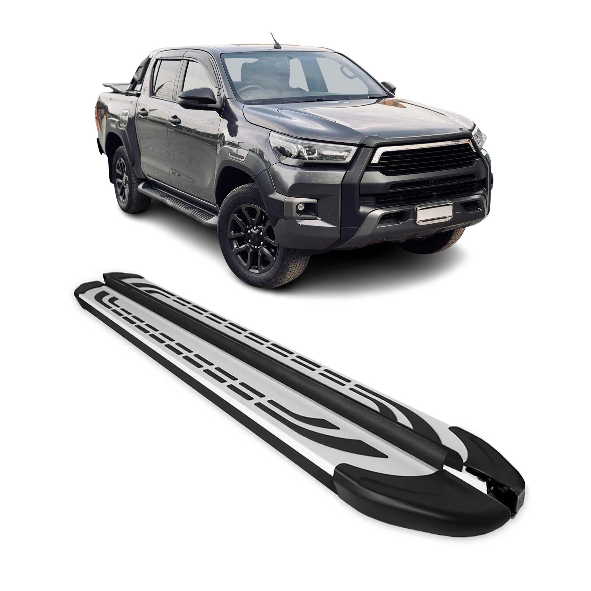 Trittbretter Seitenschweller für Toyota Hilux DoubleCab 2015-26 Schwarz Alu