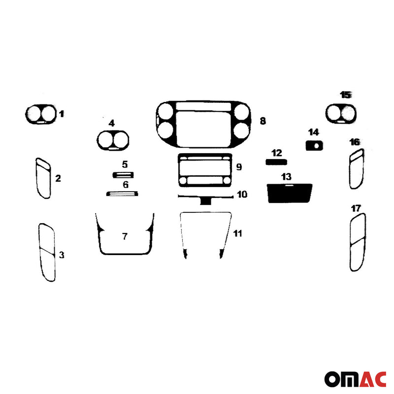 Innenraum Dekor Cockpit für VW Tiguan 2007-2011 Pre-FL Carbon Optik 17tlg