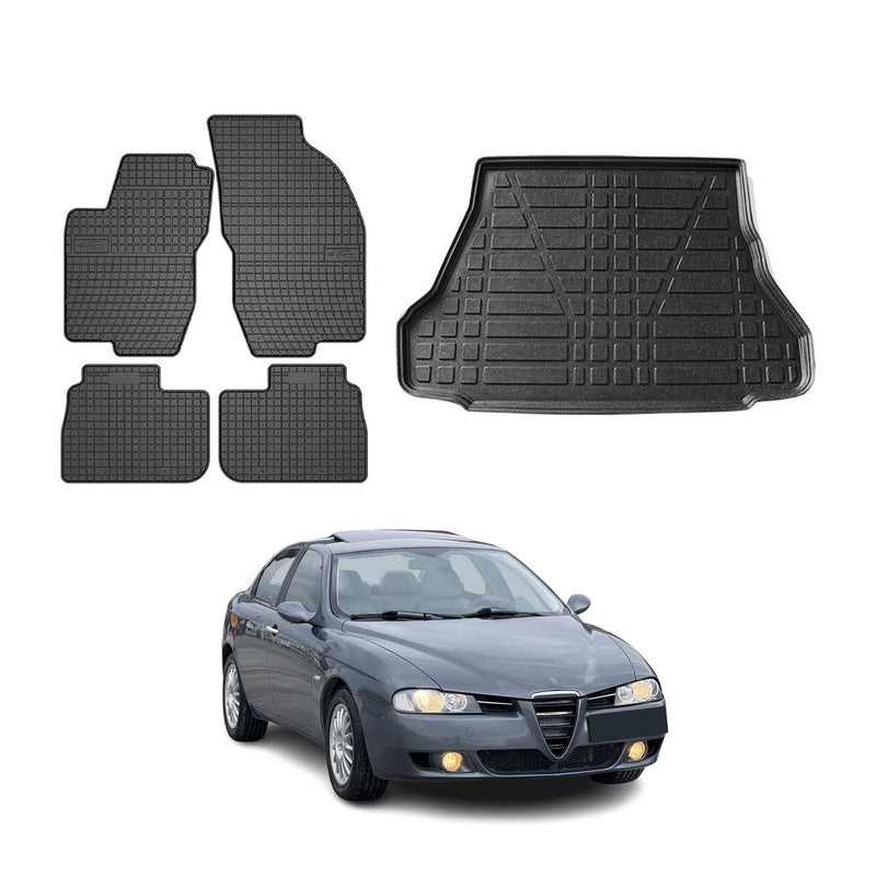 Fußmatten & Kofferraumwanne Set für Alfa Romeo 156 1997-2005 Stufenheck Gummi 5x