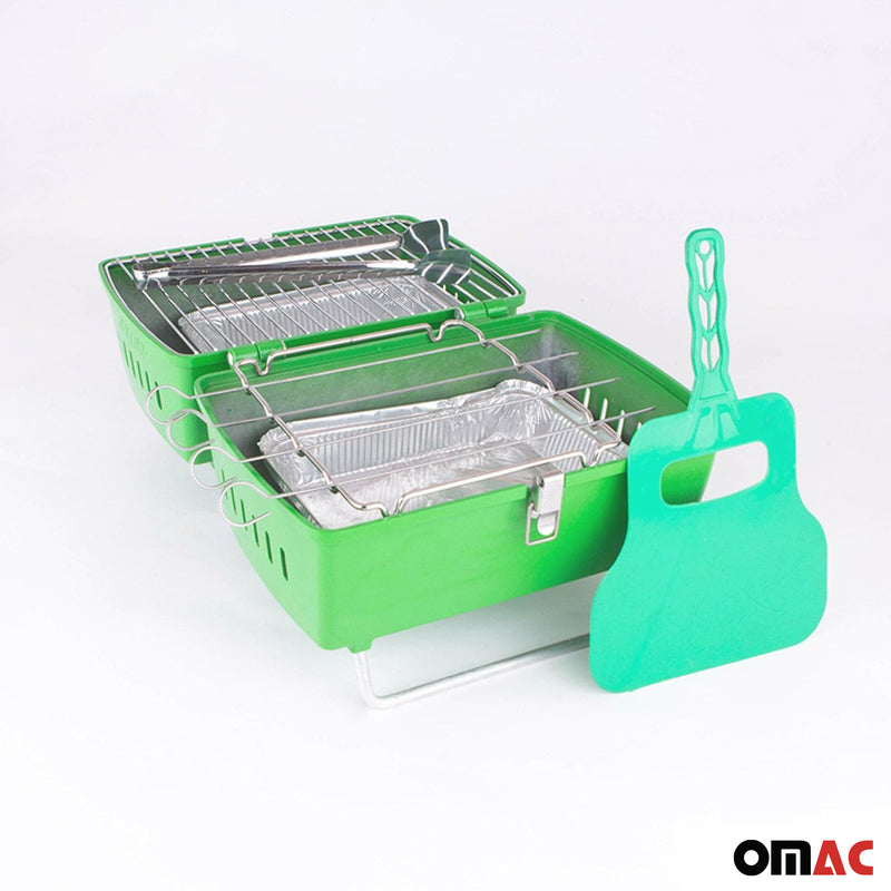 Holzkohlegrill Tragbarer Grill Garten Outdoor Grüner Picknickgrill 13-teilig BBQ