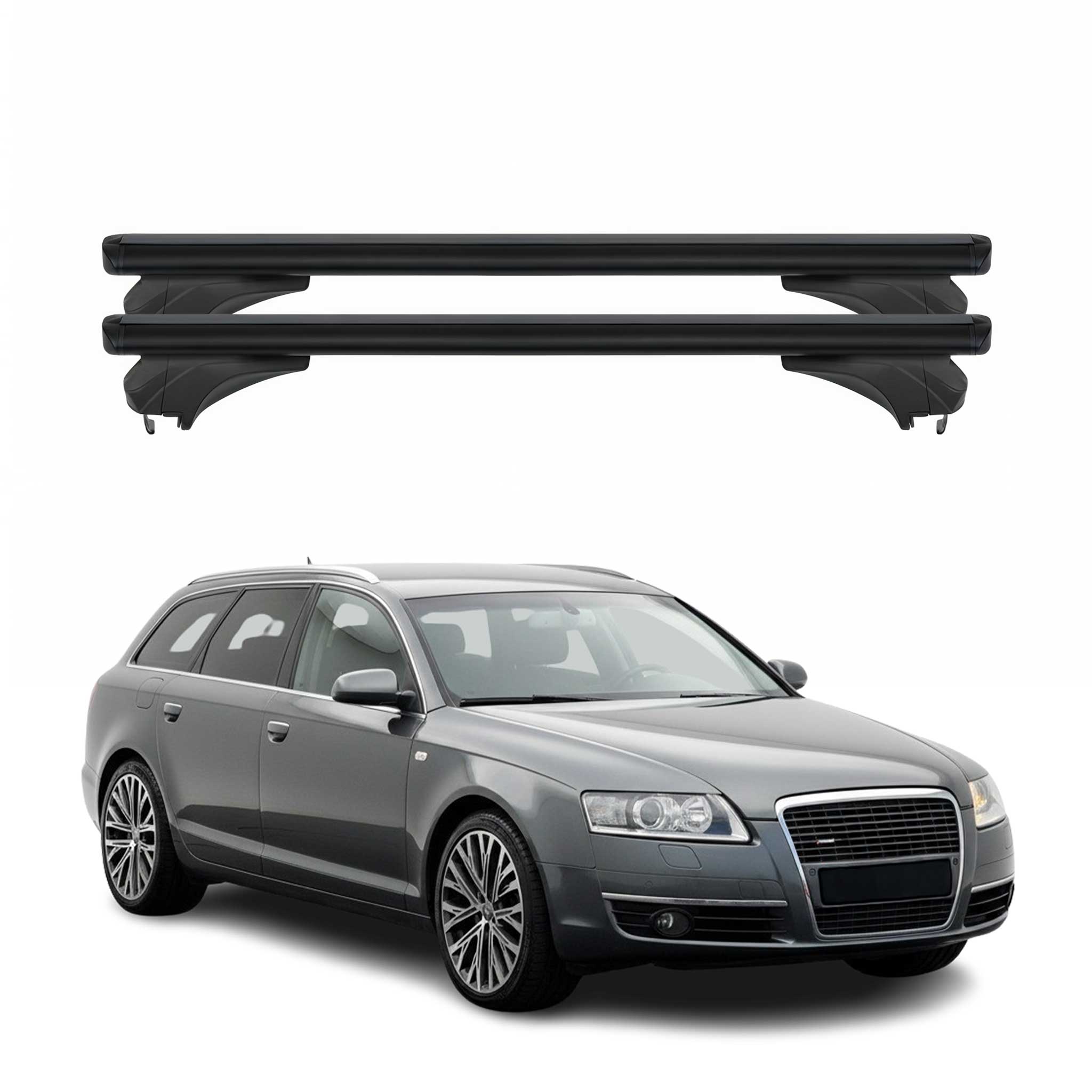 Menabo Dachträger Grundtäger für Audi A6 4F Avant 2004-2011 Aluminium Schwarz 2x
