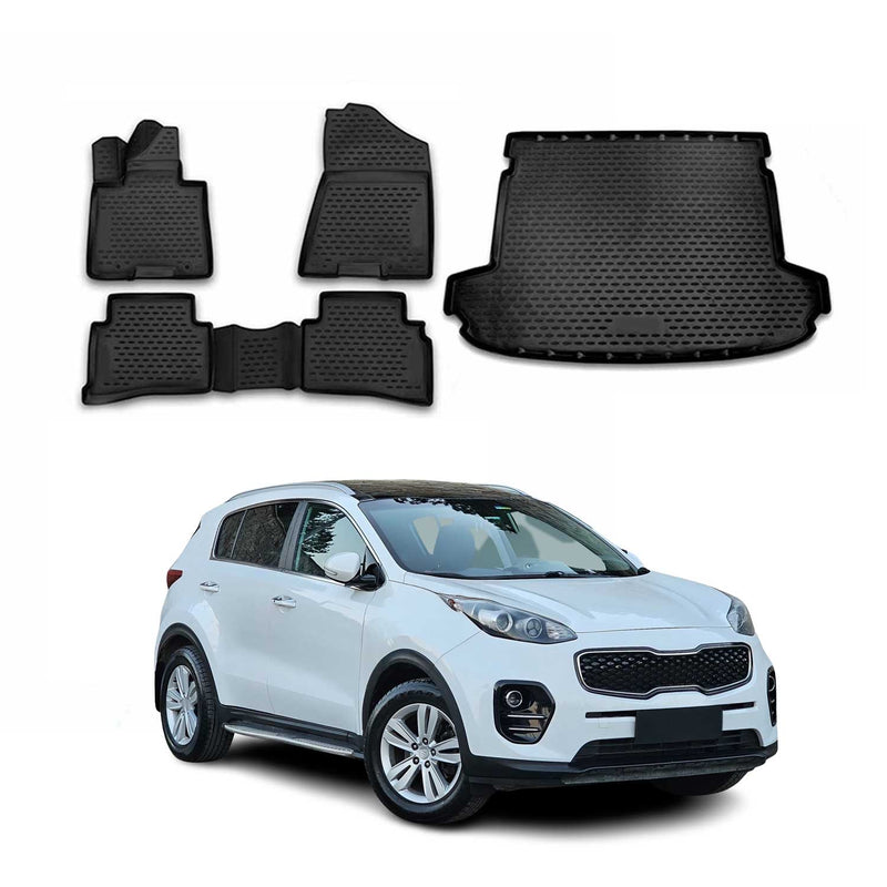 Fußmatten & Kofferraumwanne Set für Kia Sportage 2015-2021 Gummi TPE Schwarz 5x