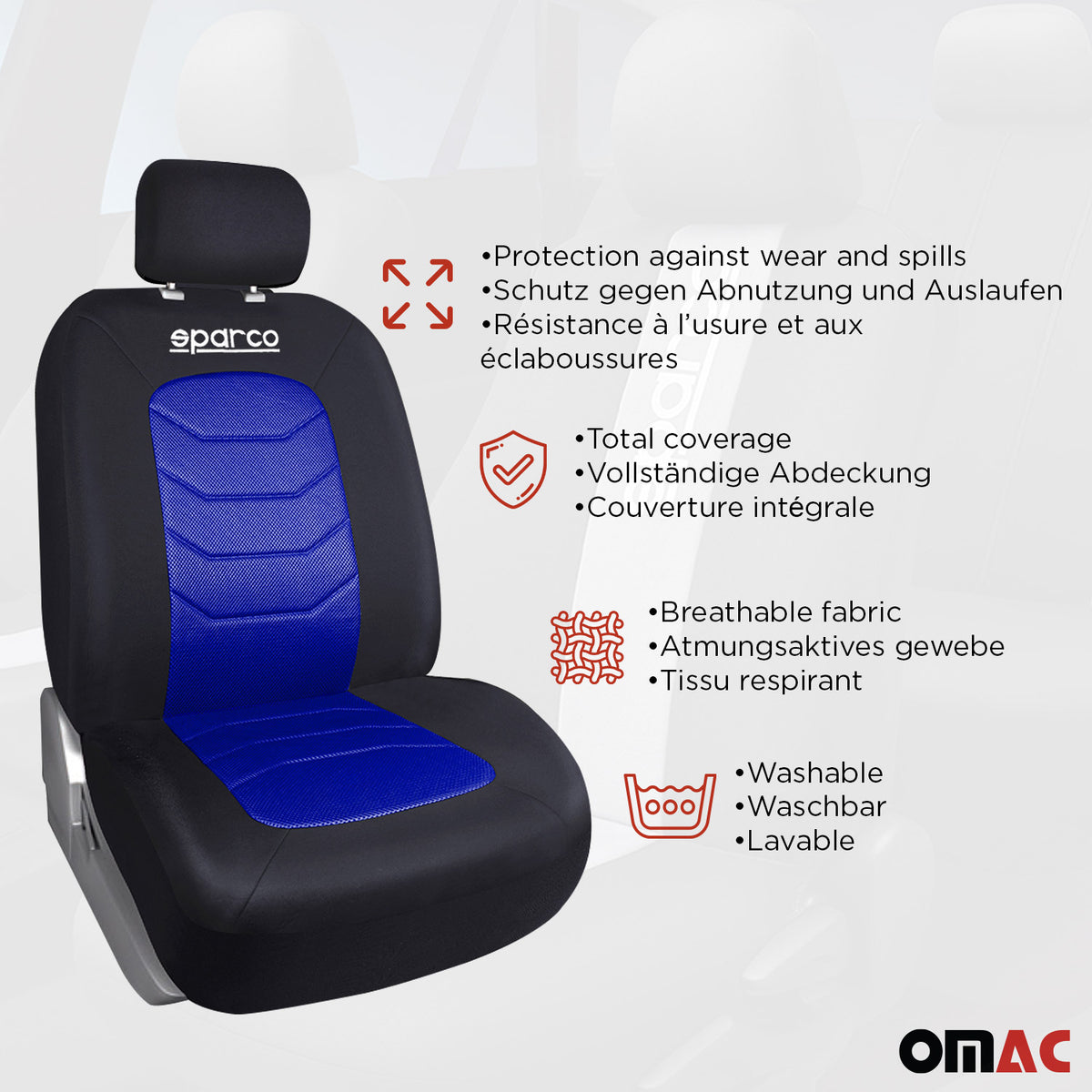 SPARCO Sitzbezüge Schonbezüge Autositzbezüge Universell Blau Vorne Hinten
