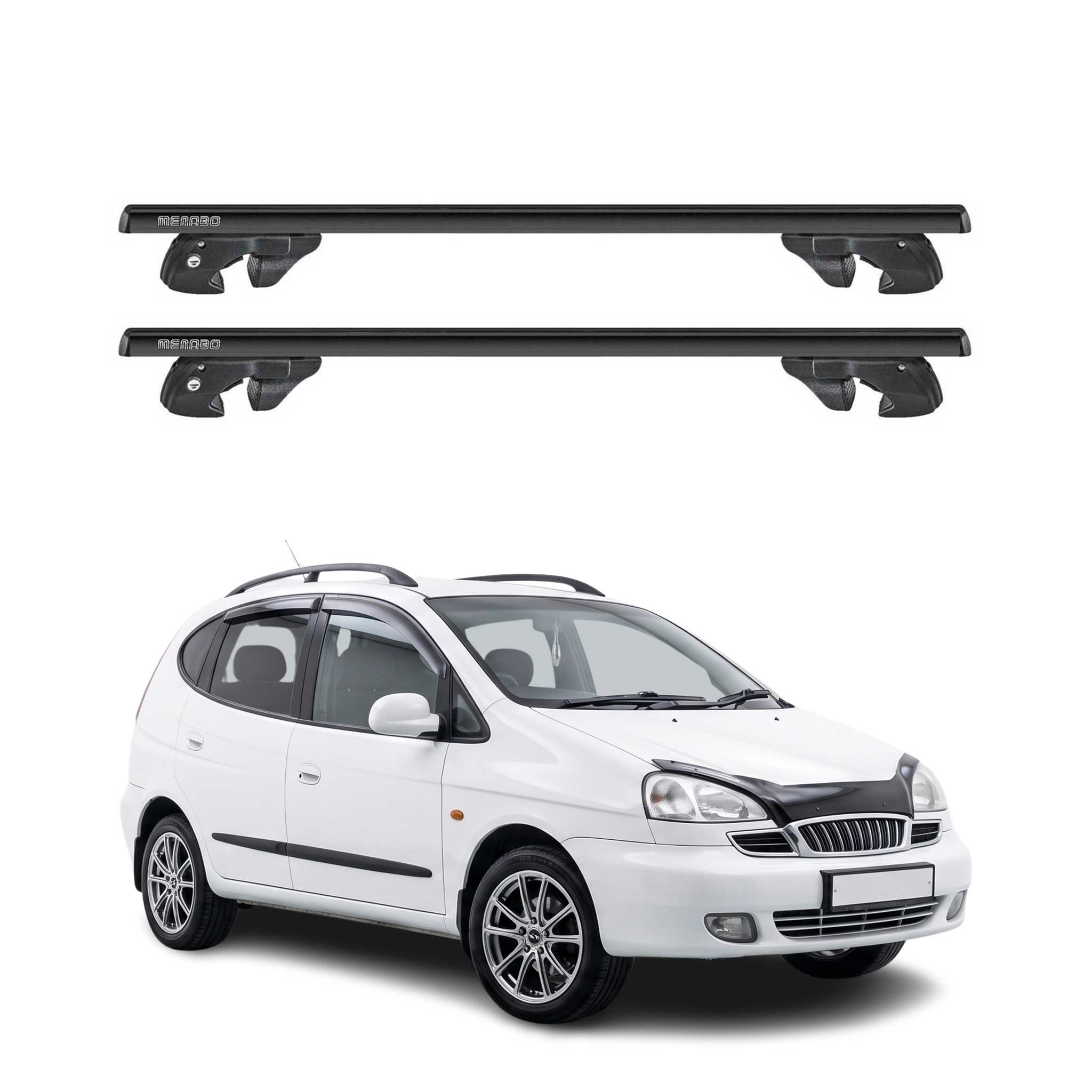 Dachträger für Daewoo Rezzo / Chevrolet Rezzo (U100) Alu 90kg TÜV Schwarz 2tlg