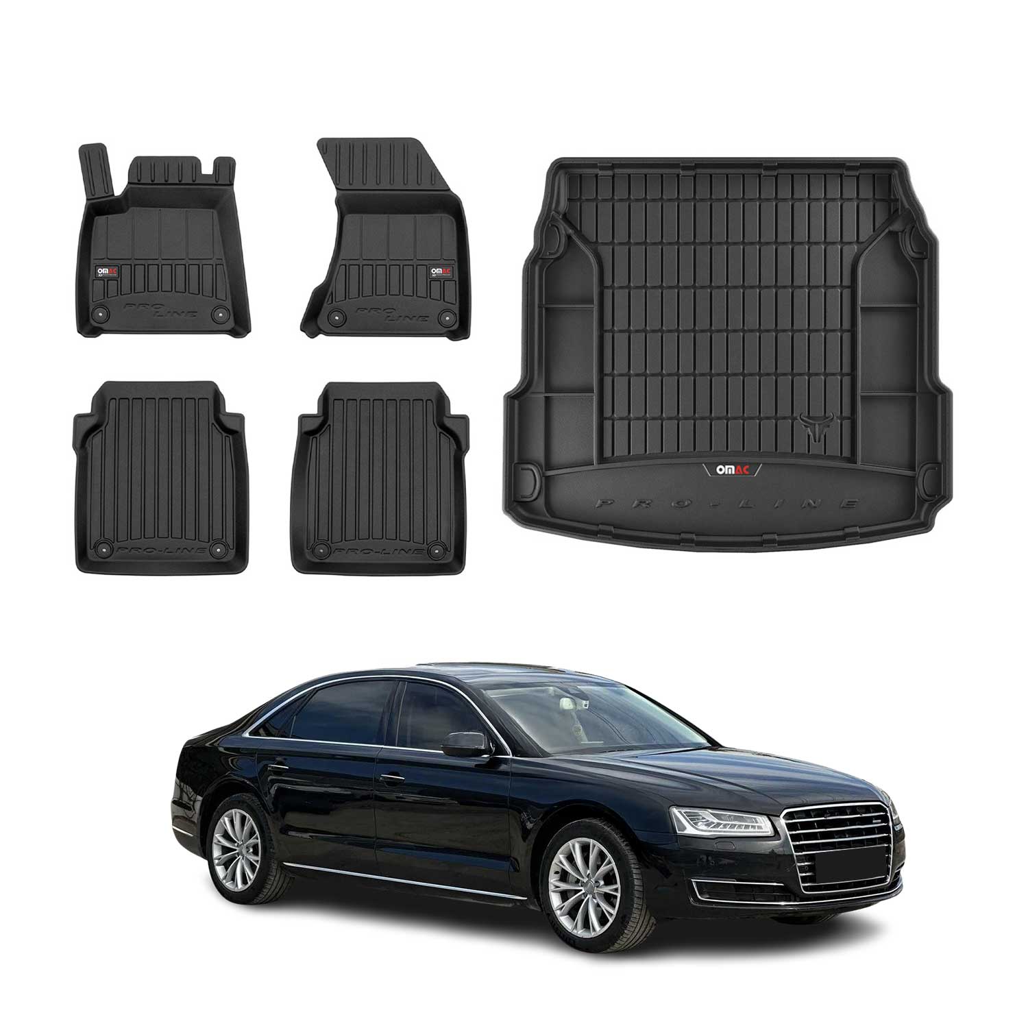 Fußmatten Kofferraumwanne Set für Audi A8 D4 2009-2017 OMAC Premium Schwarz TPE
