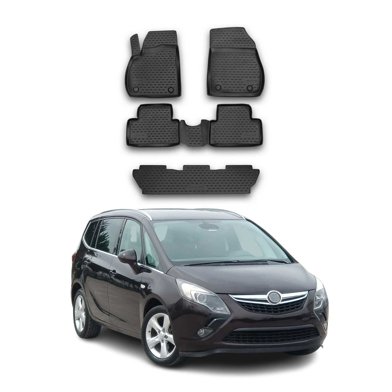 OMAC Gummimatten Fußmatten für Opel Zafira C 2011-2019 5-Sitze TPE Schwarz 5x