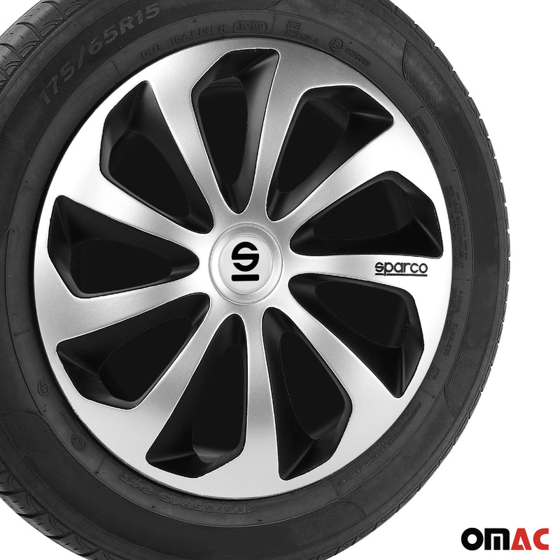 Radkappen Radzierblenden Sparco Sicilia 15" Zoll Abdeckung Set Silber Schwarz 4x