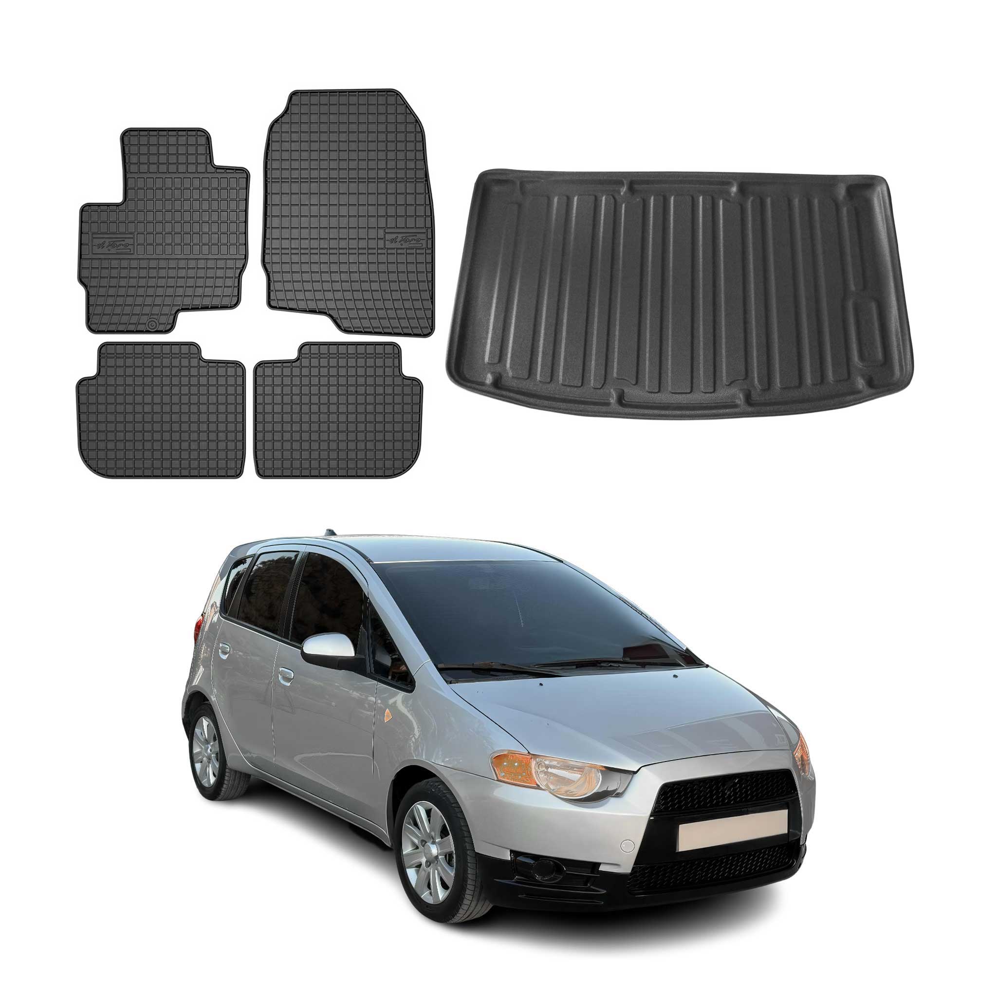Fußmatten & Kofferraumwanne Set für Mitsubishi Colt CZ3 5 Türer 2008-2013 Gummi