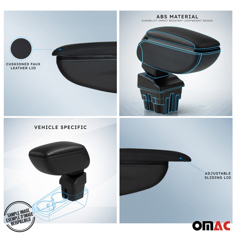 Mittelarmlehne Armlehne Mittelkonsole für Citroen C4 2009-2018 PU-Leder Schwarz