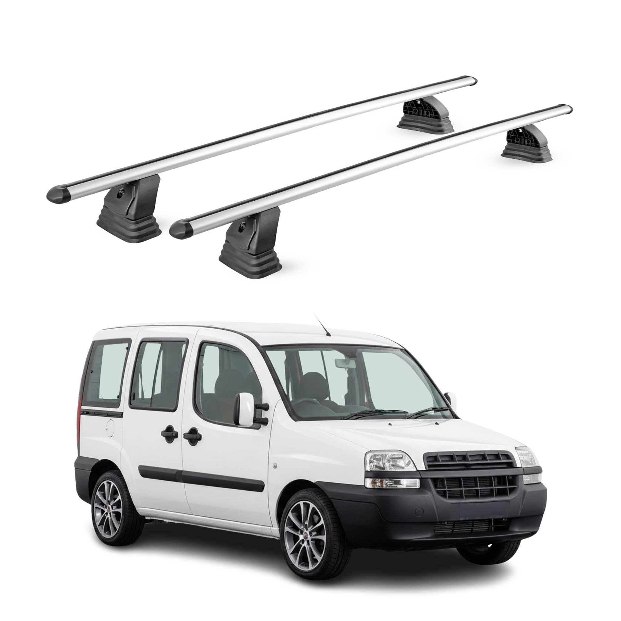 Alu Dachträger für Fiat Doblò I 2000-2010 TÜV T-Nut Abschließbar 2tlg Silber