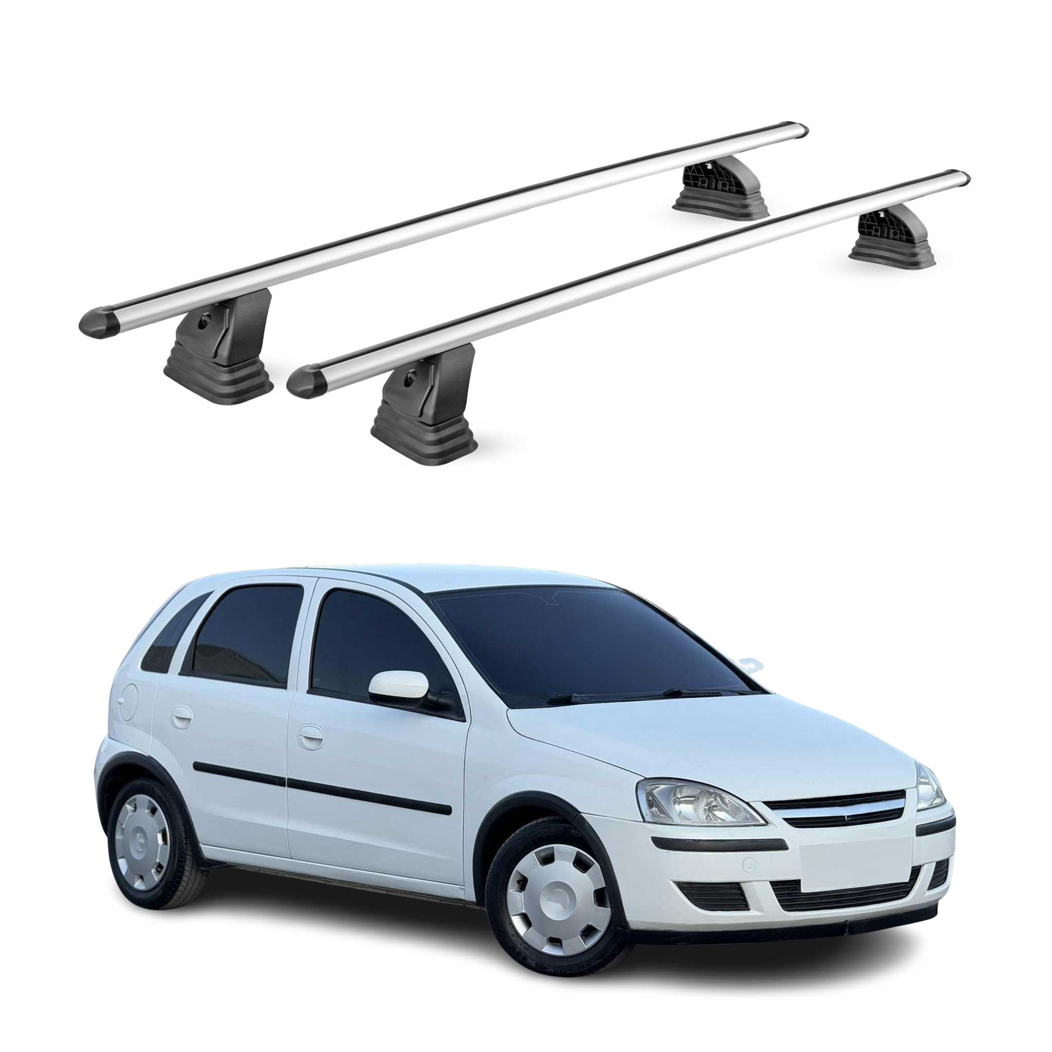 Alu Dachträger für Opel Corsa C Schrägheck 2000-2006 TÜV T-Nut 75 kg 2tlg Silber