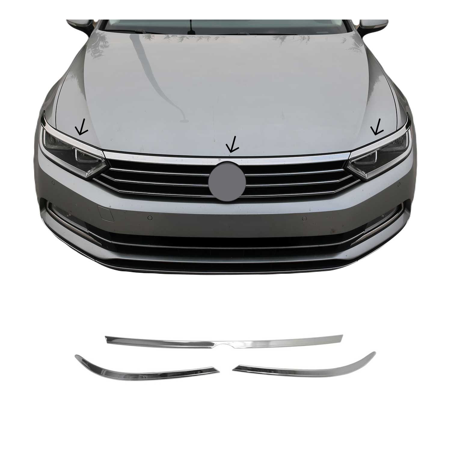 Scheinwerfer Leisten Motorhaubenleiste für VW Passat B8 2015-2021 Edelstahl 3tlg