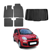 Fußmatten & Kofferraumwanne Set für Fiat Panda 2012-2026 5tür Gummi Schwarz 5x