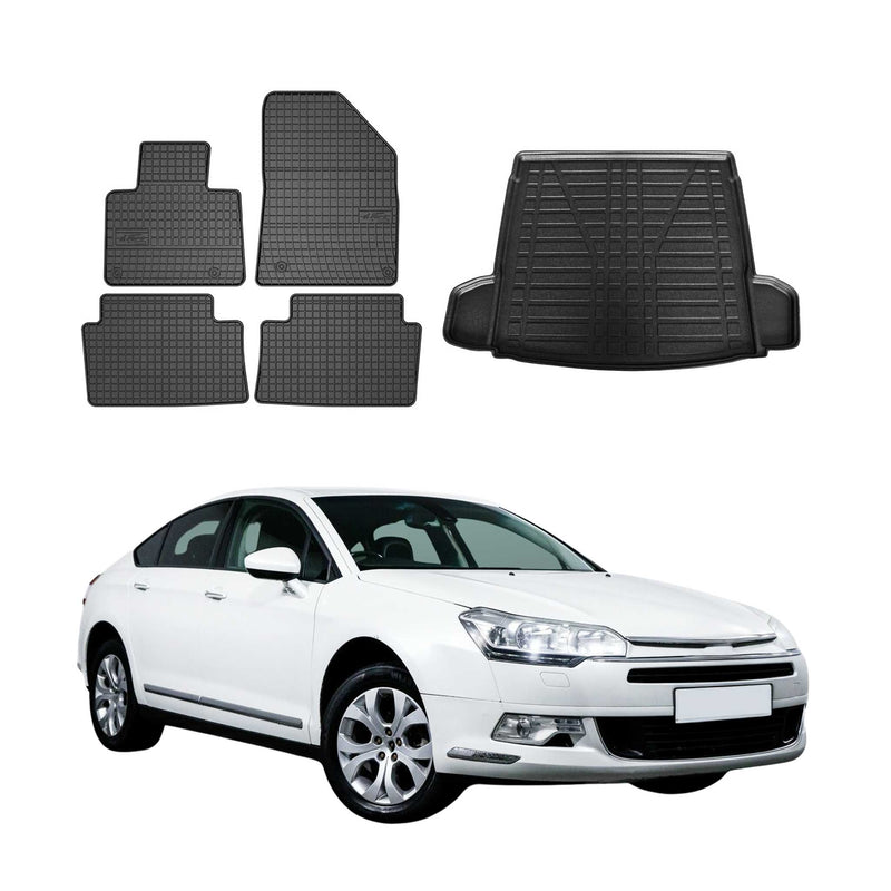 Fußmatten & Kofferraumwanne Set für Citroen C5 2008-2017 Gummi TPE Schwarz 5x