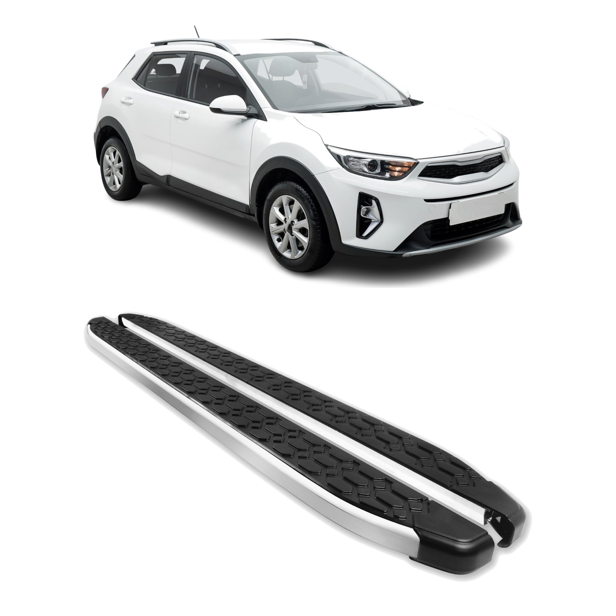 Alu Trittbretter Seitenschweller für Kia Stonic 2017-2026 Schwarz Silber 2tlg