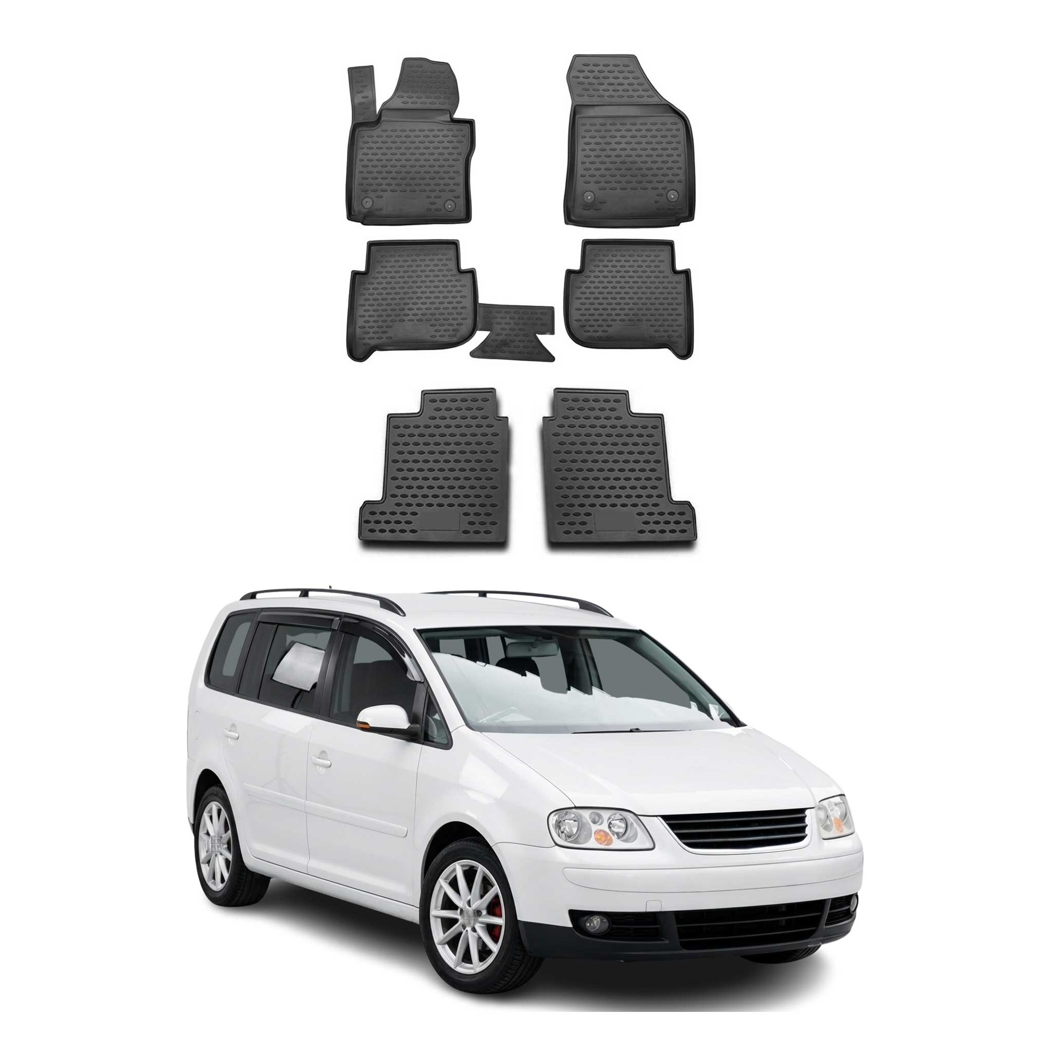 OMAC Gummi Fußmatten für VW Touran 2003-2015 7 Sitze Automatten Schwarz 6tlg