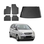 Fußmatten & Kofferraumwanne Set für Opel Meriva 2003-2010 Gummi TPE Schwarz 5x