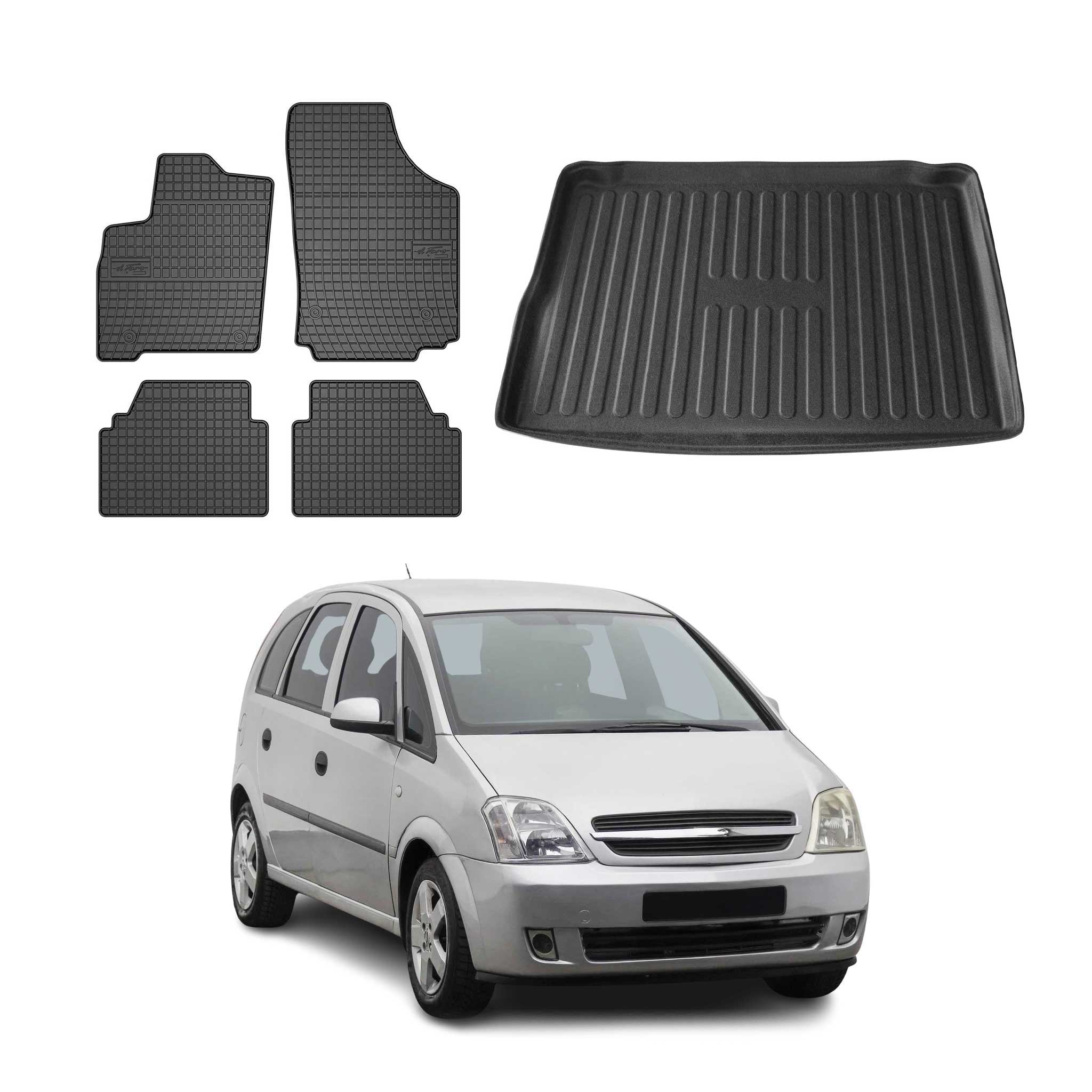 Fußmatten & Kofferraumwanne Set für Opel Meriva 2003-2010 Gummi TPE Schwarz 5x