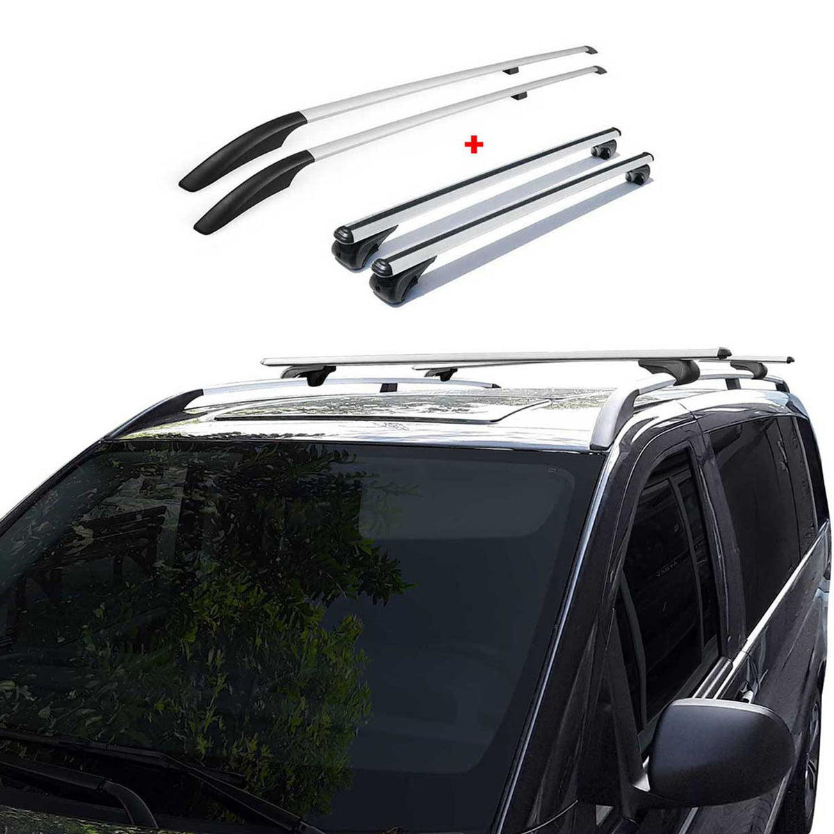 Dachreling + Dachträger SET für VW Caddy 2003-2015 Kurzer Alu Silber 4tlg
