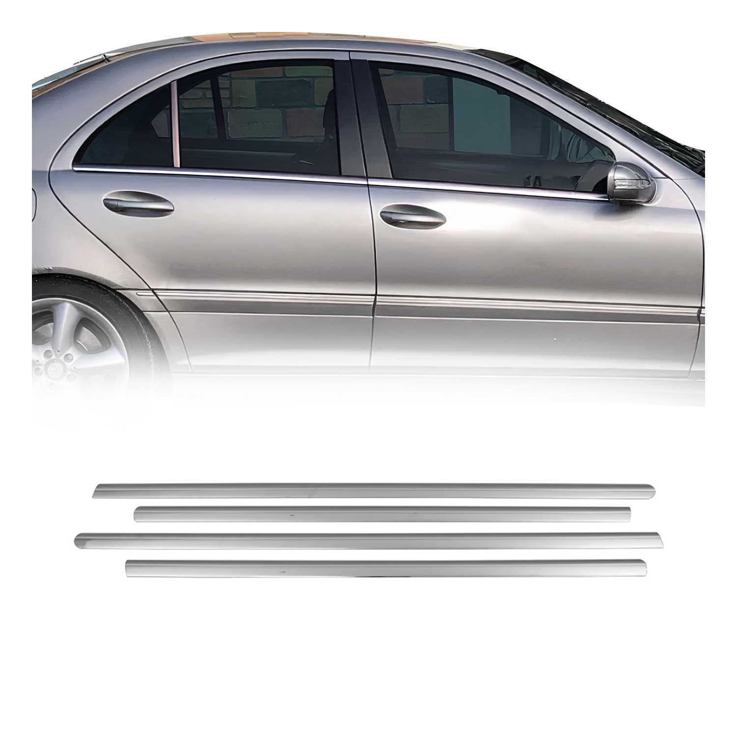 Fensterleisten Zierleisten für Mercedes C Klasse W203 2000-2007 Edelstahl 4tlg