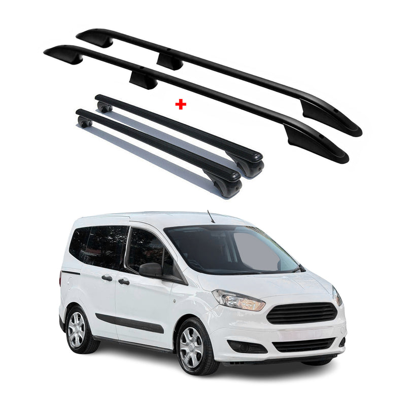 Dachreling + Dachträger für Ford Tourneo Courier 2014-2023 Aluminium Schwarz 4x