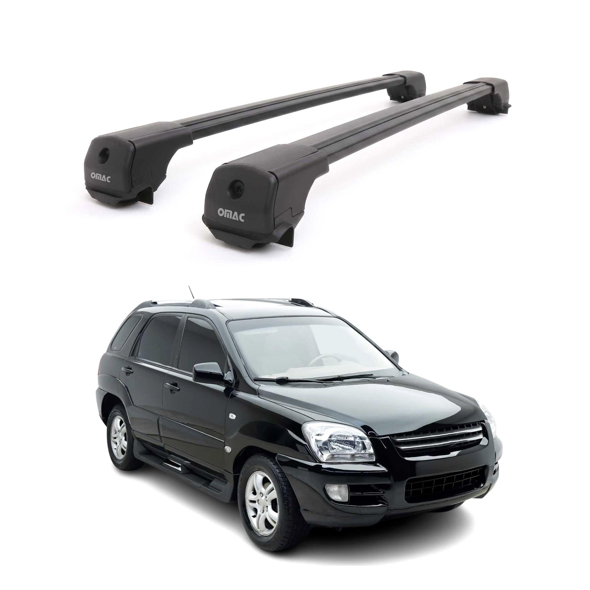Dachträger Grundträger für Kia Sportage mk2 JE 2005-2010 Aluminium Schwarz 2tlg