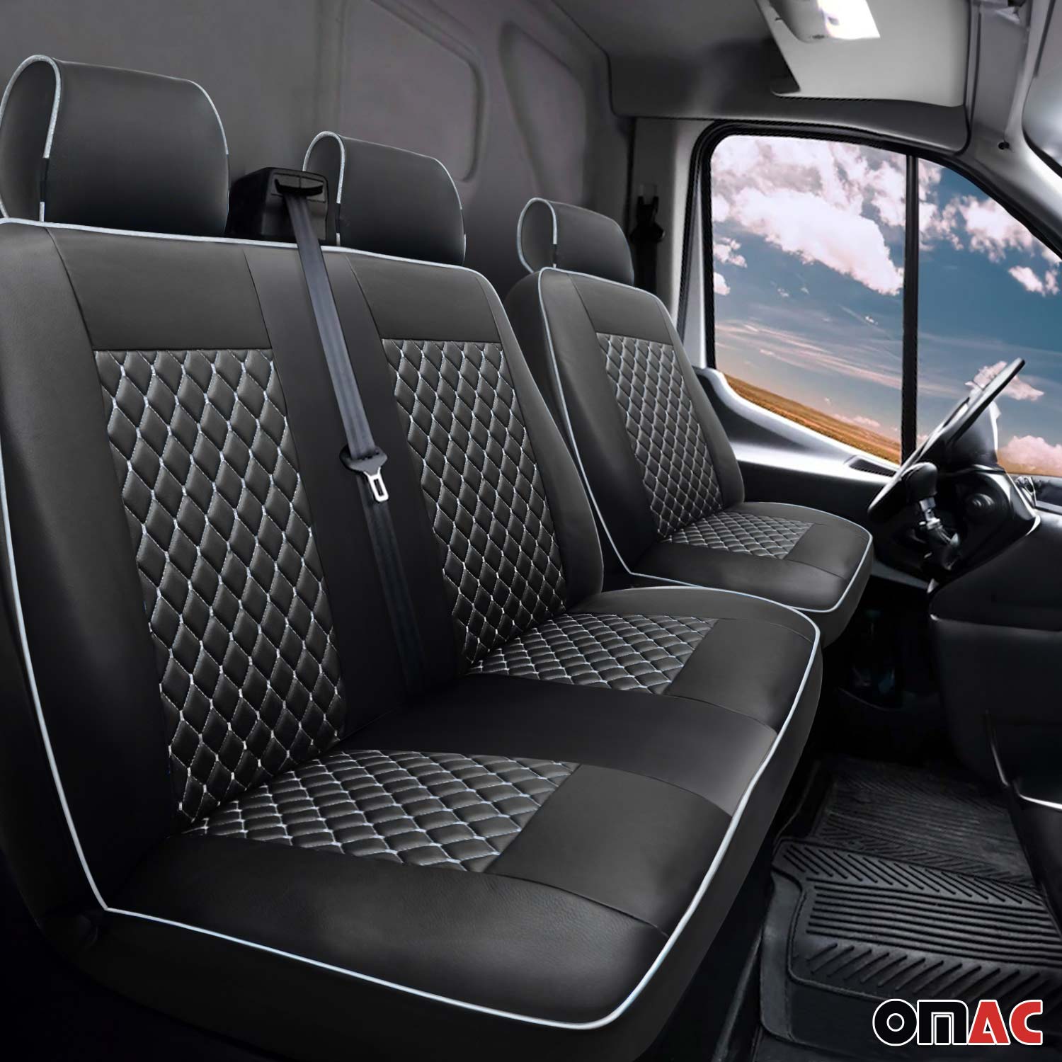 Sitzbezüge Schonbezüge für Ford Transit 2010-2013 Kunstleder Schwarz Weiß 2+1