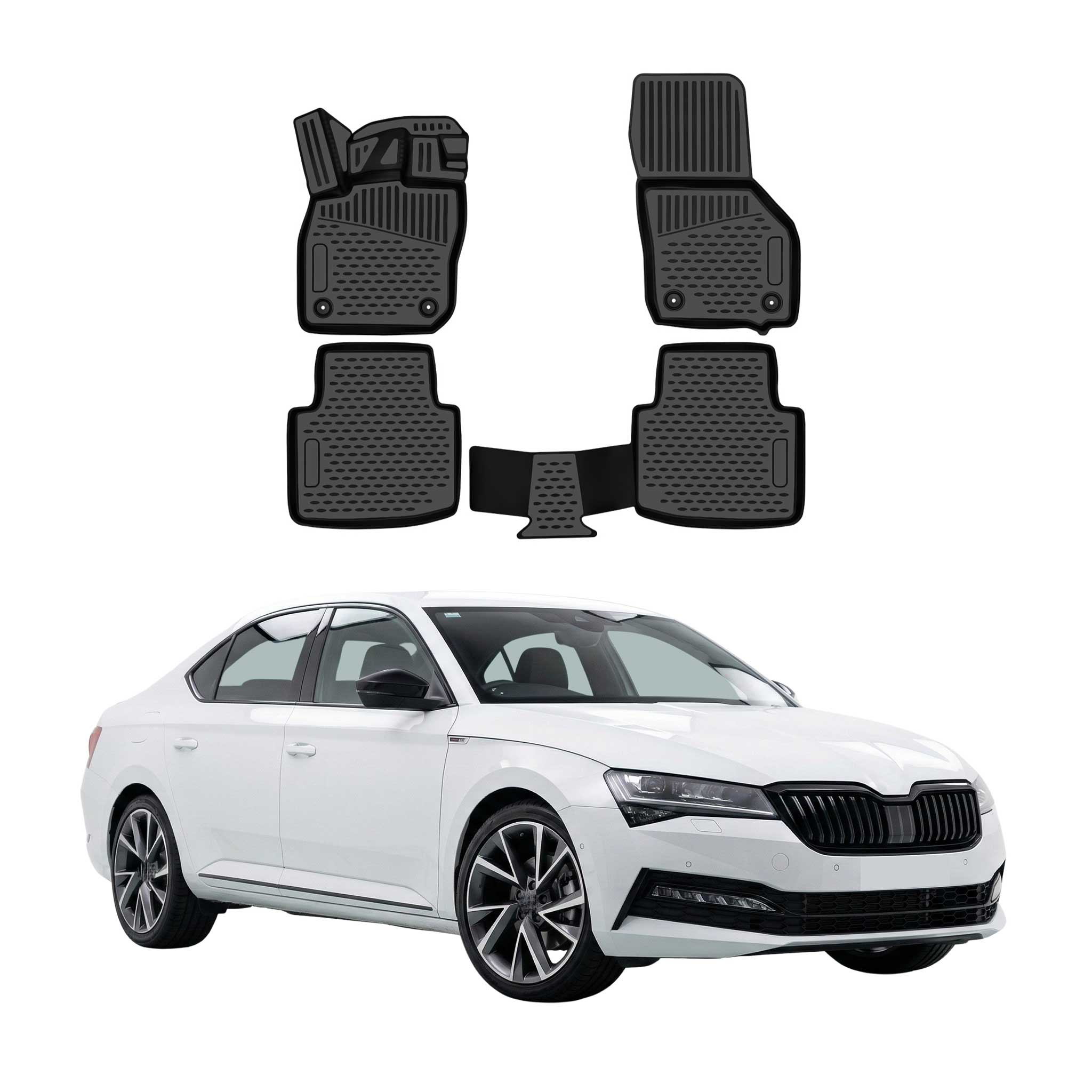 OMAC Gummimatten Fußmatten für Skoda Superb III 2019-2024 Facelift Schwarz 4tlg