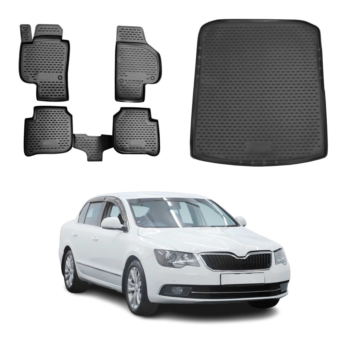 OMAC Fußmatten & Kofferraumwanne Set für Skoda Superb Kombi 2008-2015