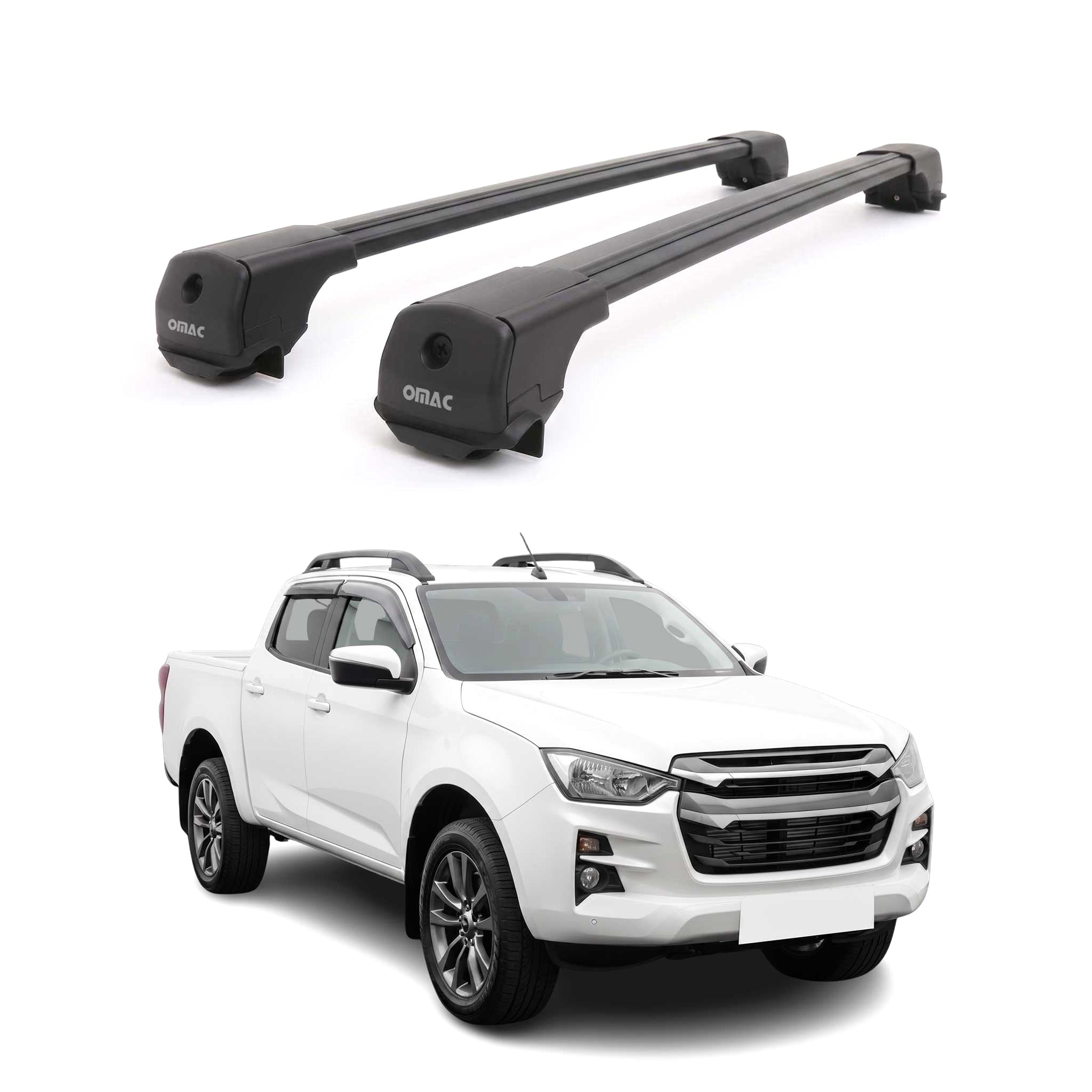 Dachträger Grundträger für Isuzu D-Max III 2019-2026 Aluminium 75kg Schwarz 2tlg