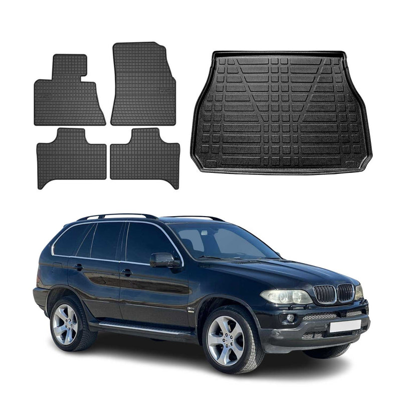 Fußmatten & Kofferraumwanne Set für BMW X5 E53 1999-2006 Gummi Schwarz TPE 5x