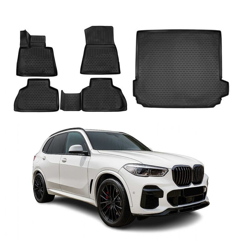 Fußmatten & Kofferraumwanne Set für BMW X5 G05 2018-2025 Gummi TPE Schwarz 5x