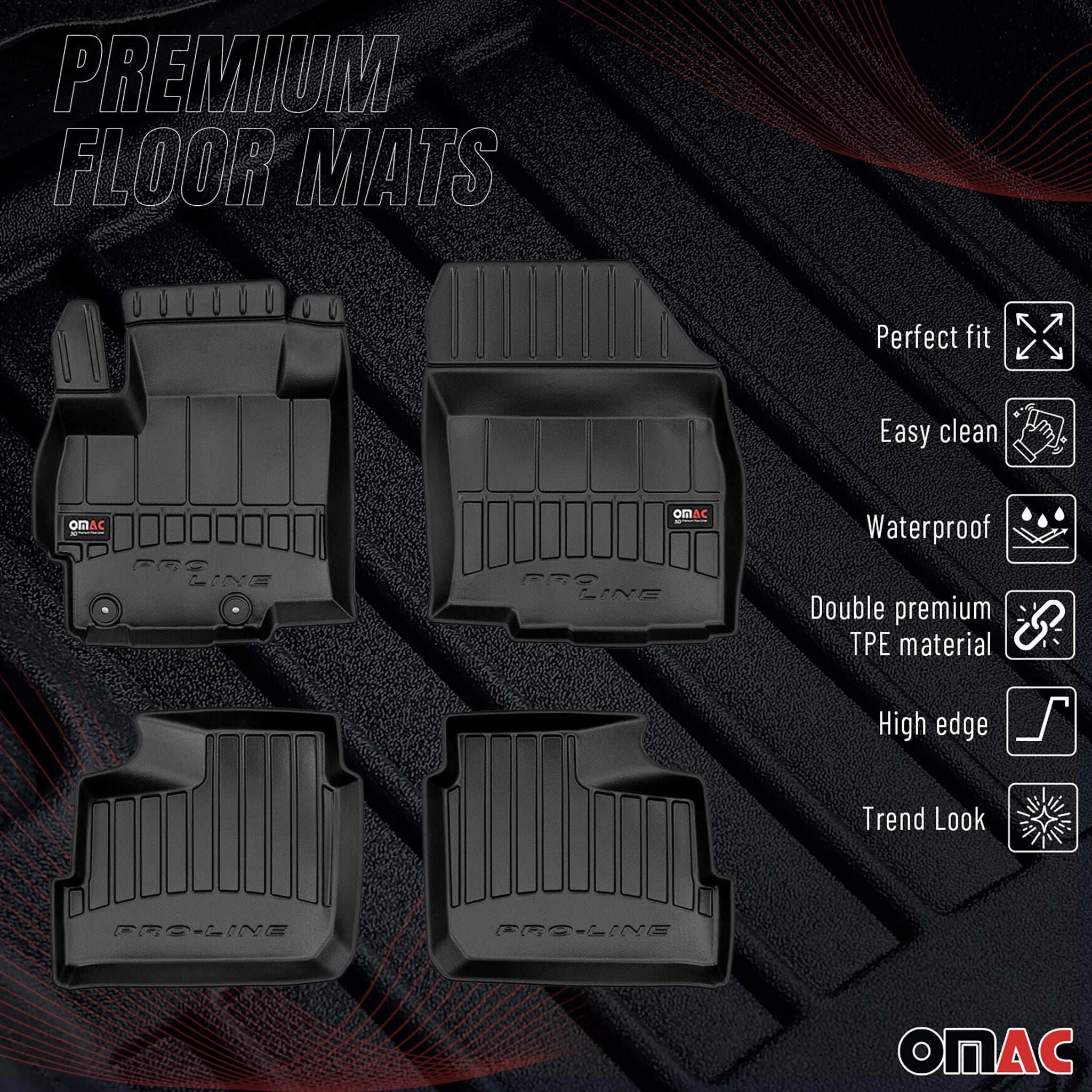 OMAC Gummi Fußmatten für Mitsubishi Space Star 2012-2026 Premium TPE Schwarz 4x
