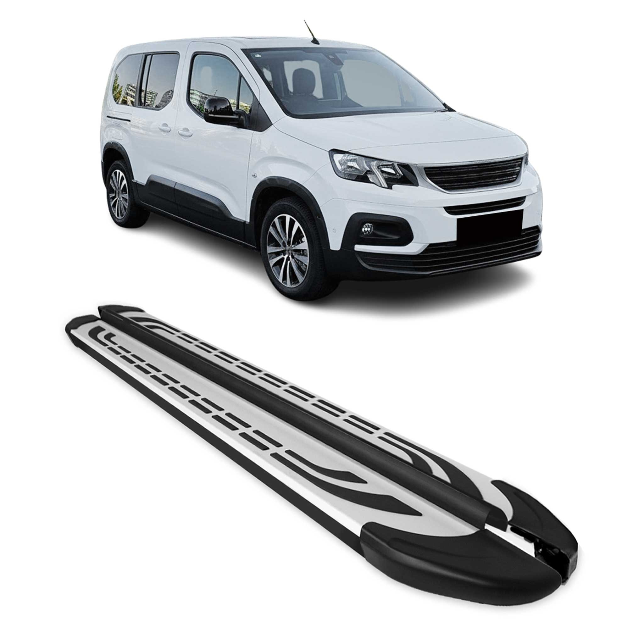 Trittbretter Seitenschweller für Peugeot Rifter 2018-26 Kombi L2 Silber Schwarz
