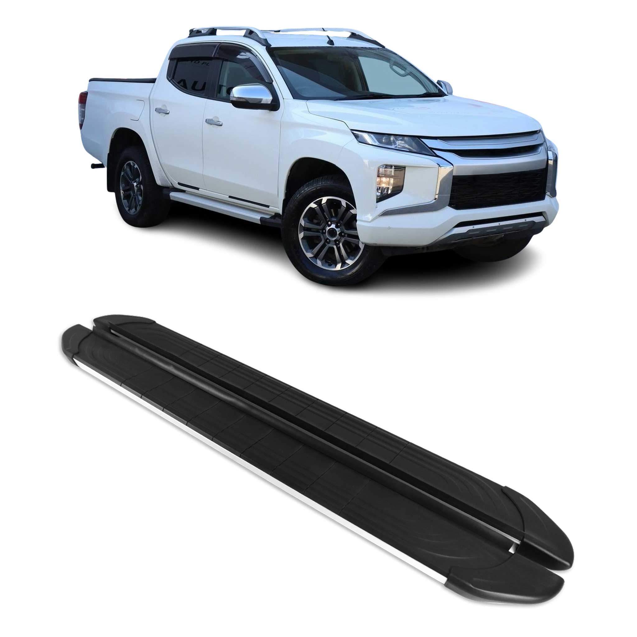 Trittbretter Seitenschweller für Mitsubishi L200 V 2015-2023 Alu Schwarz Grau