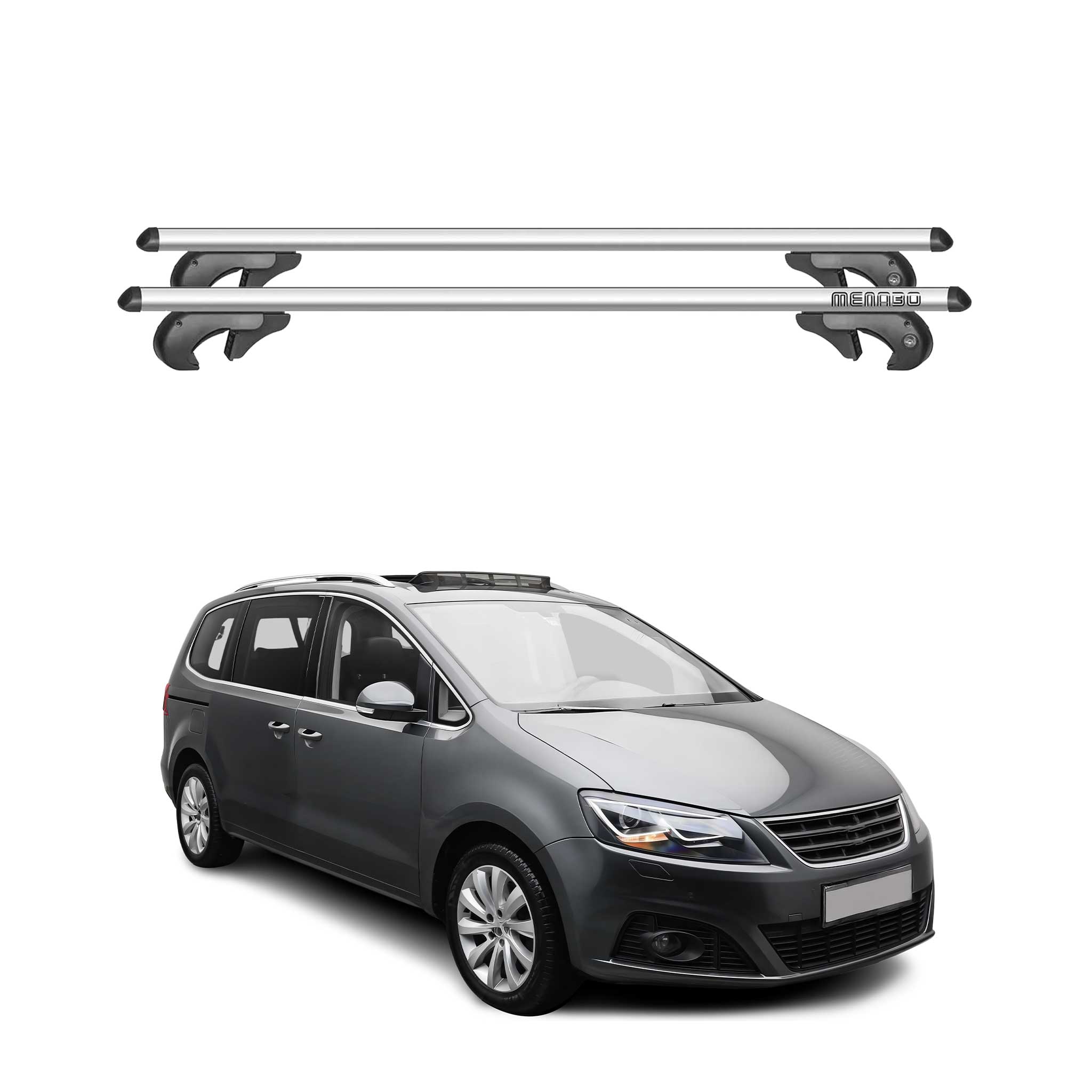 Menabo Dachträger Grundtäger für Seat Alhambra mk2 2015-2020 90kg Alu Silber 2x