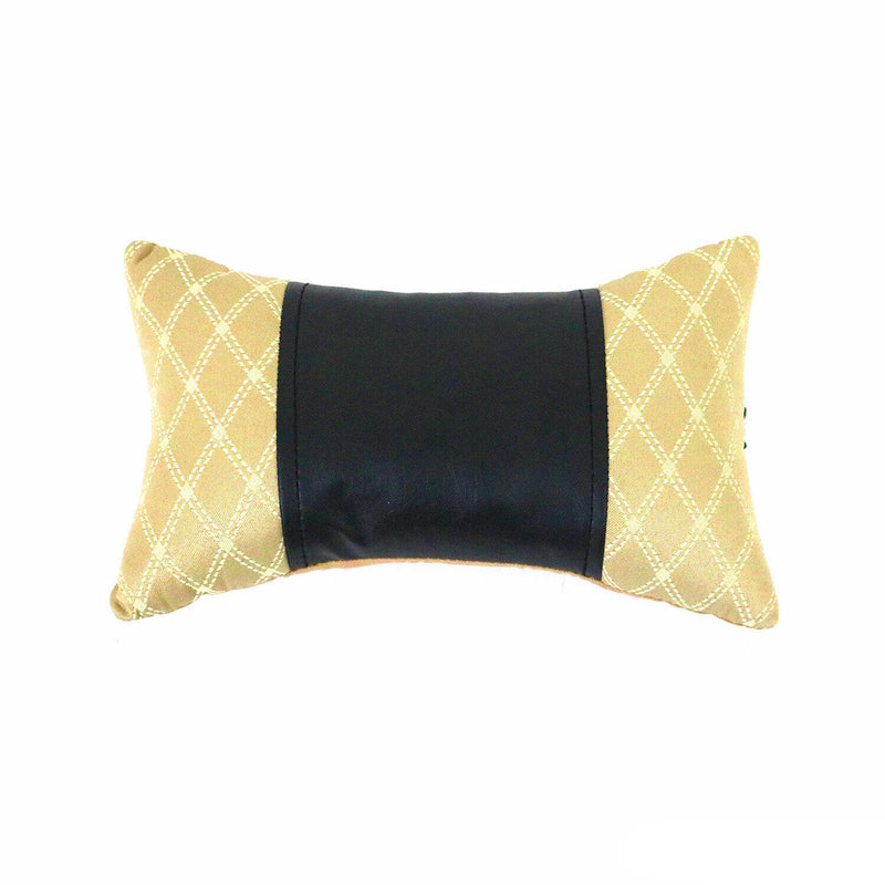 KFZ Auto Kopfstütze Sitzkissen Nackenstütze Textil & Leder Beige Schwarz 8x30 cm