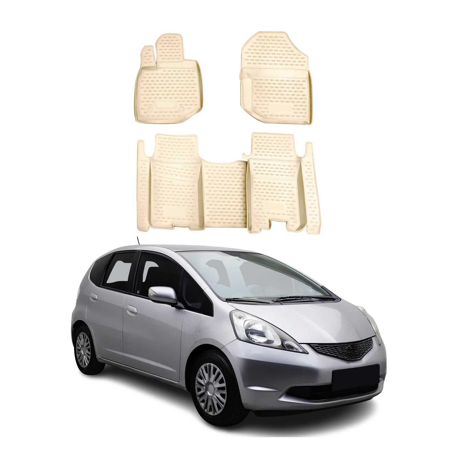 OMAC Fußmatten Automatten für Honda Jazz mk2 Schrägheck 2008-2015 Gummi Beige 4x